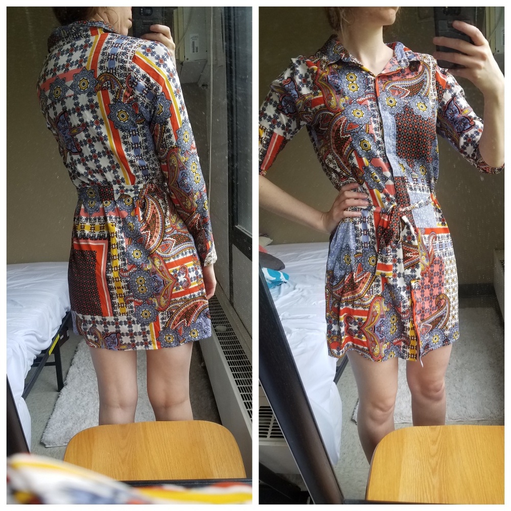 Patchwork print US 6 long-sleeves shirt dress